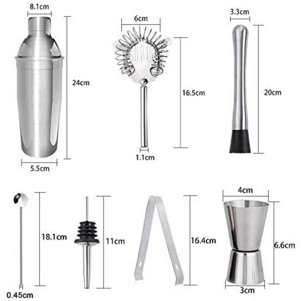 NIB - 9 PC Cocktail Stainless Elegant Shaker set